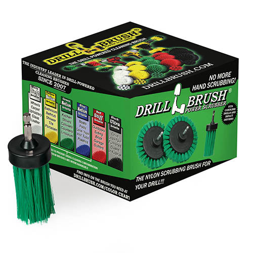 1in Green Brush - Medium Stiffness - Long Bristles - Kitchen Spot Cleaning | 1in-L-G-QC-DB