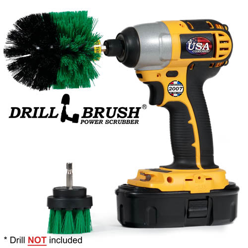 Drillbrush 2O Medium Green Kitchen Brush Kit with an Original brush in a cordless drill.