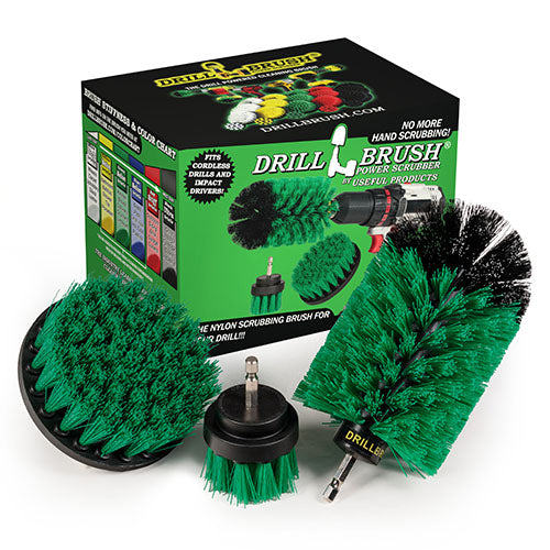 4in Flat Brush, 2in Short Brush, and Jumbo Original all in Medium Stiffness Green - Oven Cleaner Brush Set | G-S-42J-QC-DB