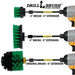 Images of the Drillbrush 2 inch Short, 4 inch, and Original Medium Green Kitchen Brushes in 5 inch extensions in cordless drills.