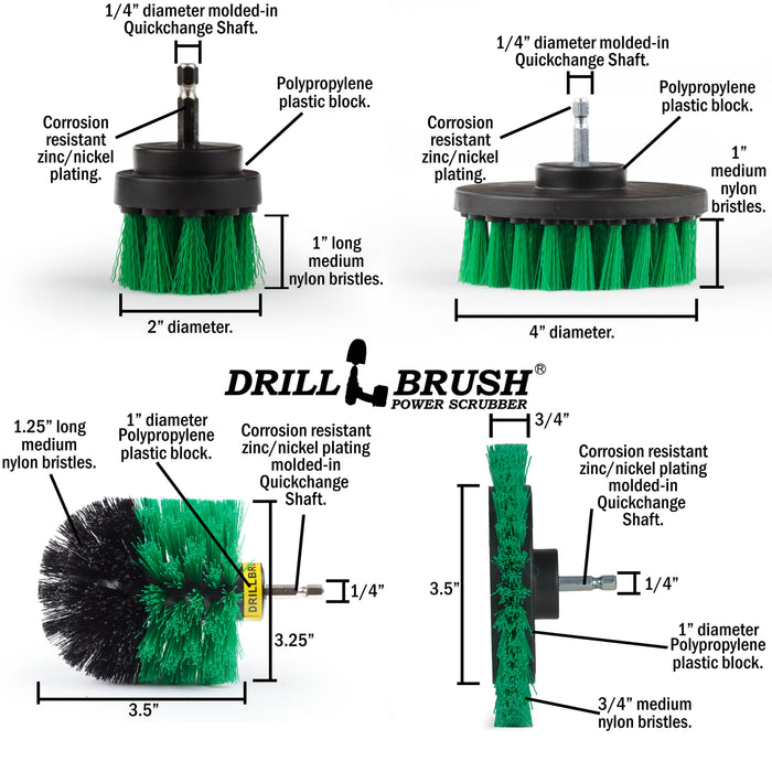 Edge, Original, 4in, & 2in Green Brushes - Medium Stiffness - Kitchen Cleaning | G-S-E42O-QC-DB