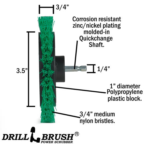 Specs for the Drillbrush  Medium Green Kitchen Edge Brush.
