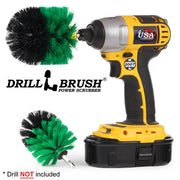 Drillbrush MO Medium Green Kitchen Brush Kit with an Original brush in a cordless drill.