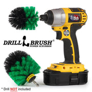 Drillbrush MO Medium Green Kitchen Brush Kit with a Mini brush in a cordless drill.