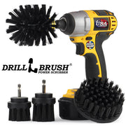 Drillbrush 42OS-2L Ultra Stiff Black Grill & Industrial Brush Kit with an Original brush in a cordless drill.