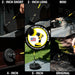 Action shots of an Ultra Stiff Black Original Drillbrush in a 7 inch extension cleaning grill grates, Ultra Stiff Black 2 inch Short and Long brushes in 7 inch extensions cleaning the base of a grill, an Ultra Stiff Black Mini Drillbrush in a 7 inch extension cleaning in a grill cabinet, an Ultra Stiff Black 4 inch Drillbrush in a 7 inch extension cleaning the hood of a grill, and an Ultra Stiff Black 5 inch Drillbrush in a 7 inch extension cleaning diamond plating.