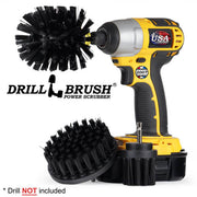 Drillbrush 4OS-2L Ultra Stiff Black Grill & Industrial Brush Kit with an Original brush in a cordless drill.
