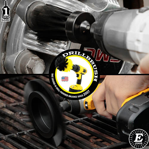 Edge x2 and 1 inch Long Black Brushes - Ultra Stiff Bristles - Grill & Industrial Cleaning | K-EES-1L-QC-DB