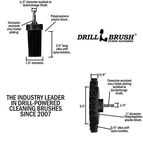 Edge x2 and 1 inch Long Black Brushes - Ultra Stiff Bristles - Grill & Industrial Cleaning | K-EES-1L-QC-DB