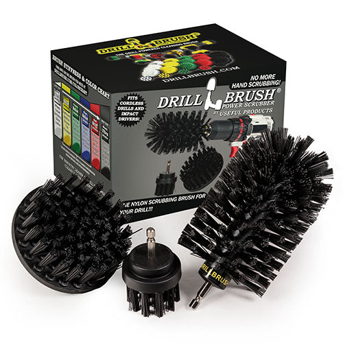 4in Flat Brush, 2in Short Brush, and Jumbo Original all in Ultra Stiff Black - Baked on Food Remover Brush Set | K-S-42J-QC-DB