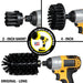 Images of the Drillbrush 2 inch Short, 4 inch, and Original Jumbo Ultra Stiff Black Grill & Industrial Brushes in cordless drills.