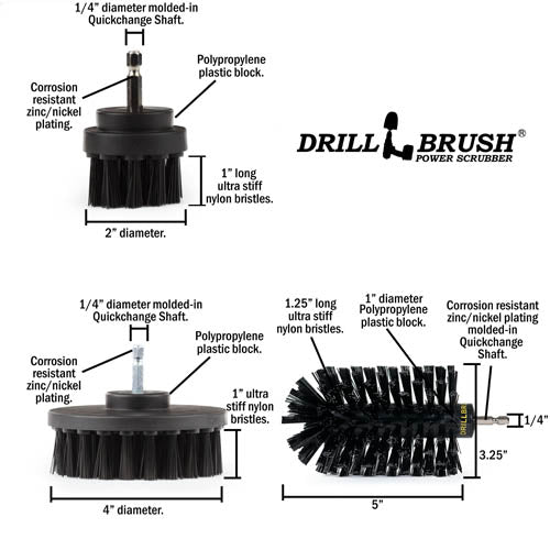 Specs for the Drillbrush 42J Ultra Stiff Black Grill & Industrial Brush Kit.