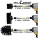 Images of the Drillbrush 2 inch Short, 4 inch, and Original Ultra Stiff Black Grill & Industrial Brushes in 5 inch extensions in cordless drills.