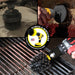 Action shots of an Ultra Stiff Black Original brush cleaning grill grates, an Ultra Stiff Black 2 inch Short Drillbrush cleaning an engine block, and an Ultra Stiff Black 4 inch Drillbrush cleaning a grill hood.
