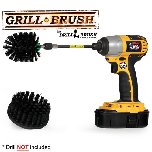 Drillbrush 4M-5X Ultra Stiff Black Grill & Industrial Brush Kit with an Mini brush in a 5 inch extension in a cordless drill.