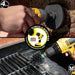 Action shots of an Ultra Stiff Black Mini Drillbrush cleaning grill grates and an Ultra Stiff 4 inch Drillbrush cleaning a burner shield.