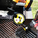 Action shots of an Ultra Stiff Black Original brush cleaning grill grates and an Ultra Stiff 4 inch Drillbrush cleaning a burner shield.