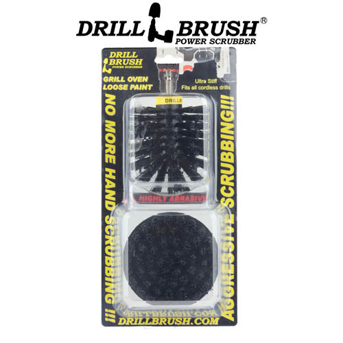 The Drillbrush 4O Ultra Stiff Black Grill & Industrial Brush Kit in the blister pack it comes in.