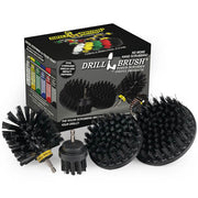 The Drillbrush 542O Ultra Stiff Black Grill & Industrial Brush Kit in front of the box it comes in.
