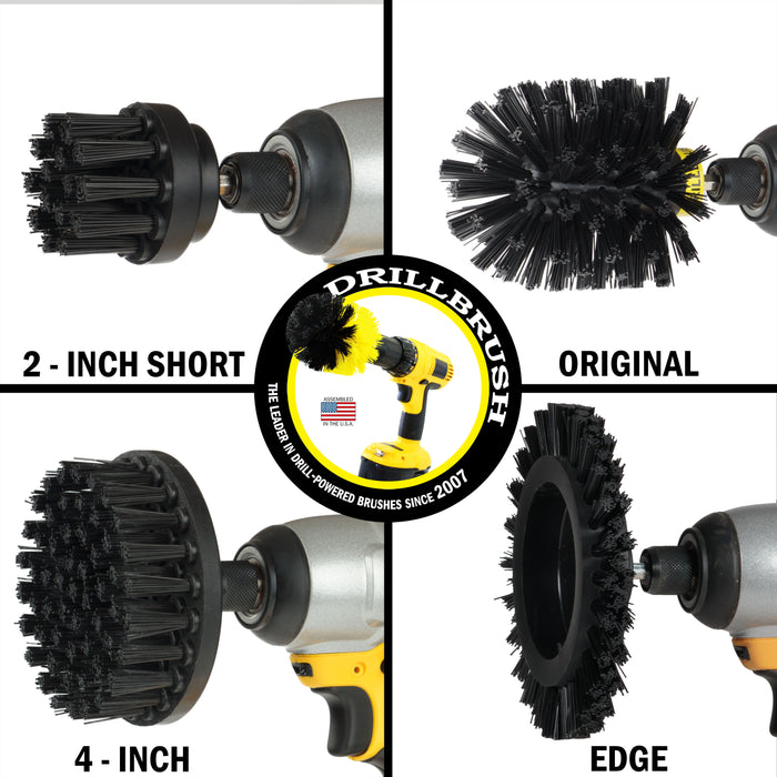 Edge, Original, 4in, and 2in Black Brushes - Ultra Stiff - Heavy Duty & Grill Cleaning | K-S-E42O-QC-DB