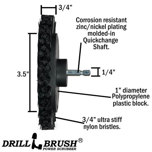Specs for the Drillbrush Ultra Stiff Black Grill & Industrial Edge Brush.