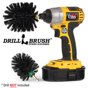Drillbrush MO Ultra Stiff Black Grill & Industrial Brush Kit with an Original brush in a cordless drill.