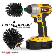 Drillbrush MO Ultra Stiff Black Grill & Industrial Brush Kit with a Mini brush in a cordless drill.