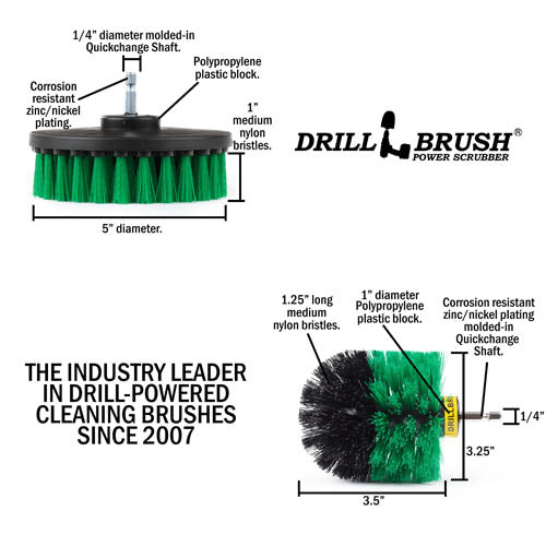 Specs for the Drillbrush 5O Medium Green Kitchen Brush Kit.