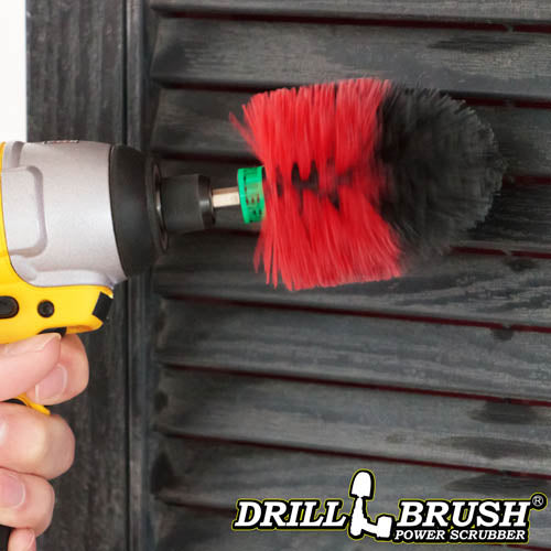 Drillbrush Mini Stiff Red Outdoor & Patio Brush cleaning shutters.