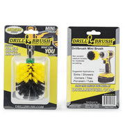 Drillbrush Mini Medium Yellow Bathroom Brush in it's blister packaging.