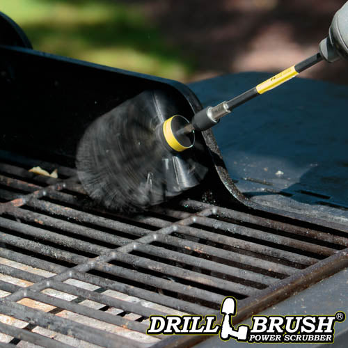 Drillbrush Original Ultra Stiff Black Grill & Industrial Brush in a 5 inch extension cleaning grill grates.