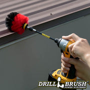 Drillbrush Original Stiff Red Outdoor & Patio Brush in a 5 inch extension cleaning a roof.