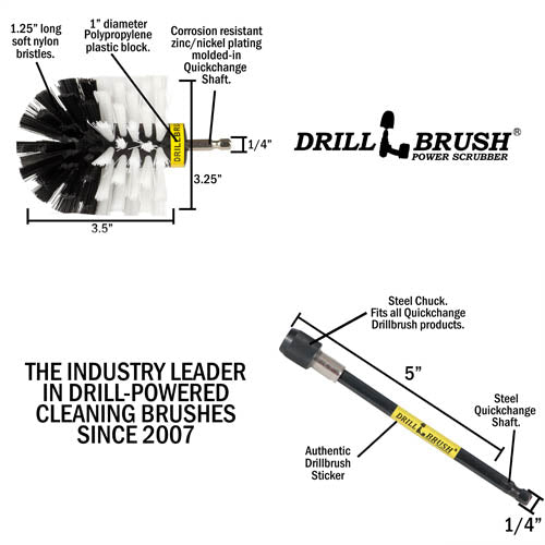 Specs for the Drillbrush Original Soft White Home & Auto Brush and a 5 inch extension.
