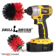 Drillbrush MO Stiff Red Outdoor & Patio Brush Kit with an Original brush in a cordless drill.