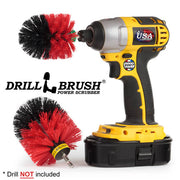 Drillbrush MO Stiff Red Outdoor & Patio Brush Kit with a Mini brush in a cordless drill.