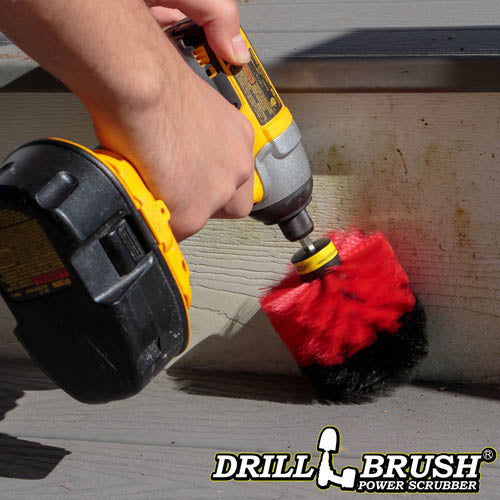 Drillbrush Original Stiff Red Outdoor & Patio Brush cleaning deck stairs.