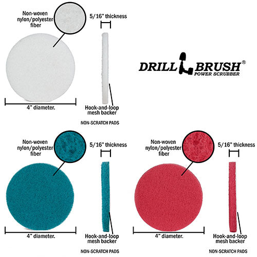 Soft White, Medium Blue, and Stiff Red 4in Variety Pads - Household Cleaning | P4-2WRB-3V-QC-DB-A