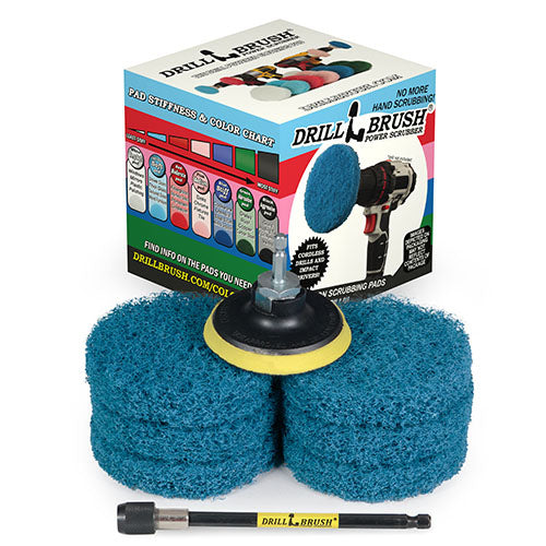 4in Blue Scrubbing Pad Kit w/ 5in Extension - Stiff - Kitchen & Appliance Cleaning | P4-4B-4V-5X-QC-DB