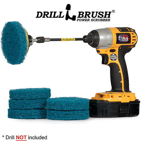 4in Blue Scrubbing Pad Kit w/ 5in Extension - Stiff - Kitchen & Appliance Cleaning | P4-4B-4V-5X-QC-DB