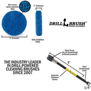 Specs for the Drillbrush 6 Stiff Blue 4 inch Scrubbing Pads and 5 inch extension Kit.