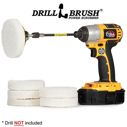 4in White Scrubbing Pads w/ 5in Extension - Soft - Glass & Wood Cleaning | P4-6W-4V-5X-QC-DB