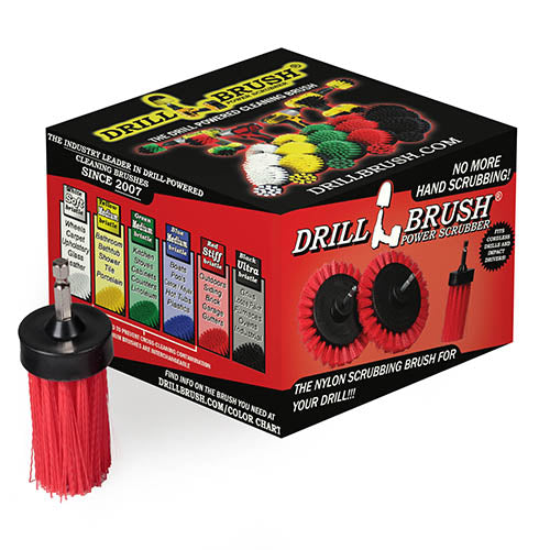 1in Red Brush - High Stiffness - Long Bristles - Outdoor & Patio Spot Cleaning | 1in-L-R-QC-DB