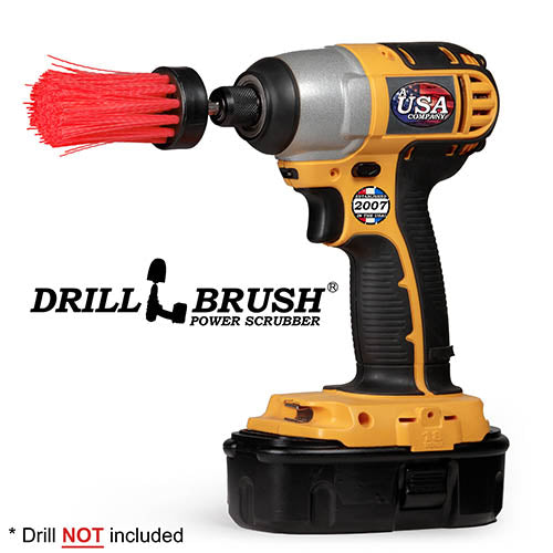 1in Red Brush - High Stiffness - Long Bristles - Outdoor & Patio Spot Cleaning | 1in-L-R-QC-DB