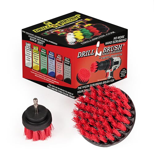4in & 2in Red Brushes - Stiff Bristles - Outdoor & Patio Cleaning | R-S-42-QC-DB