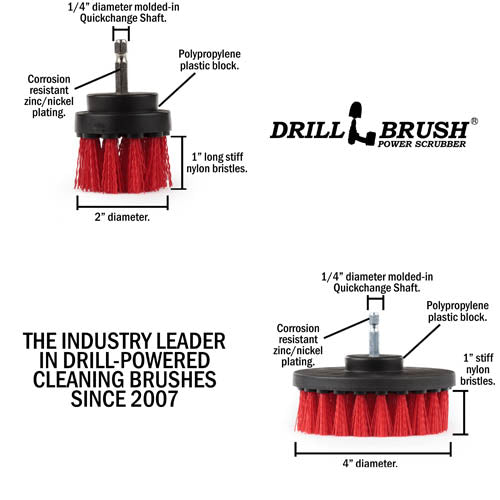 Specs for the Drillbrush 42 Red Stiff Outdoor & Patio Brush Kit.