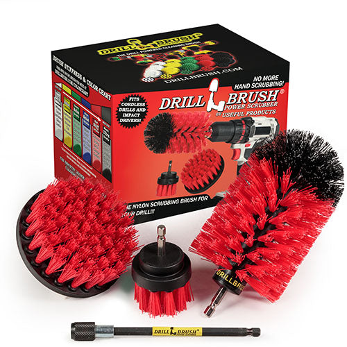 4in Flat Brush, 2in Short Brush, and Jumbo Original all in Stiff Red Plus 5" Extension - Marble Cleaner  | R-S-42J-5X-QC-DB