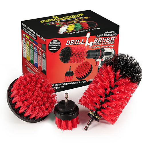 4in Flat Brush, 2in Short Brush, and Jumbo Original all in Stiff Red - Outdoor Cleaning Brush Set | R-S-42J-QC-DB
