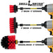 Images of the Drillbrush 2 inch Short, 4 inch, and Original Stiff Red Outdoor & Patio Brushes in 5 inch extensions in cordless drills.