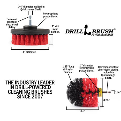 Specs for the Drillbrush 4O Red Stiff Outdoor & Patio Brush Kit.