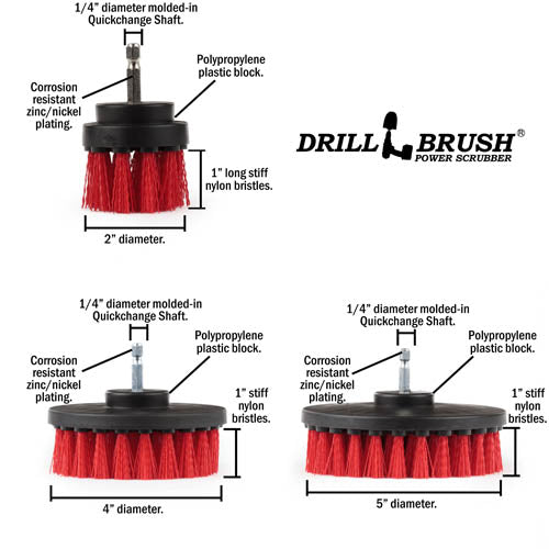 Specs for the Drillbrush 542 Red Stiff Outdoor & Patio Brush Kit.